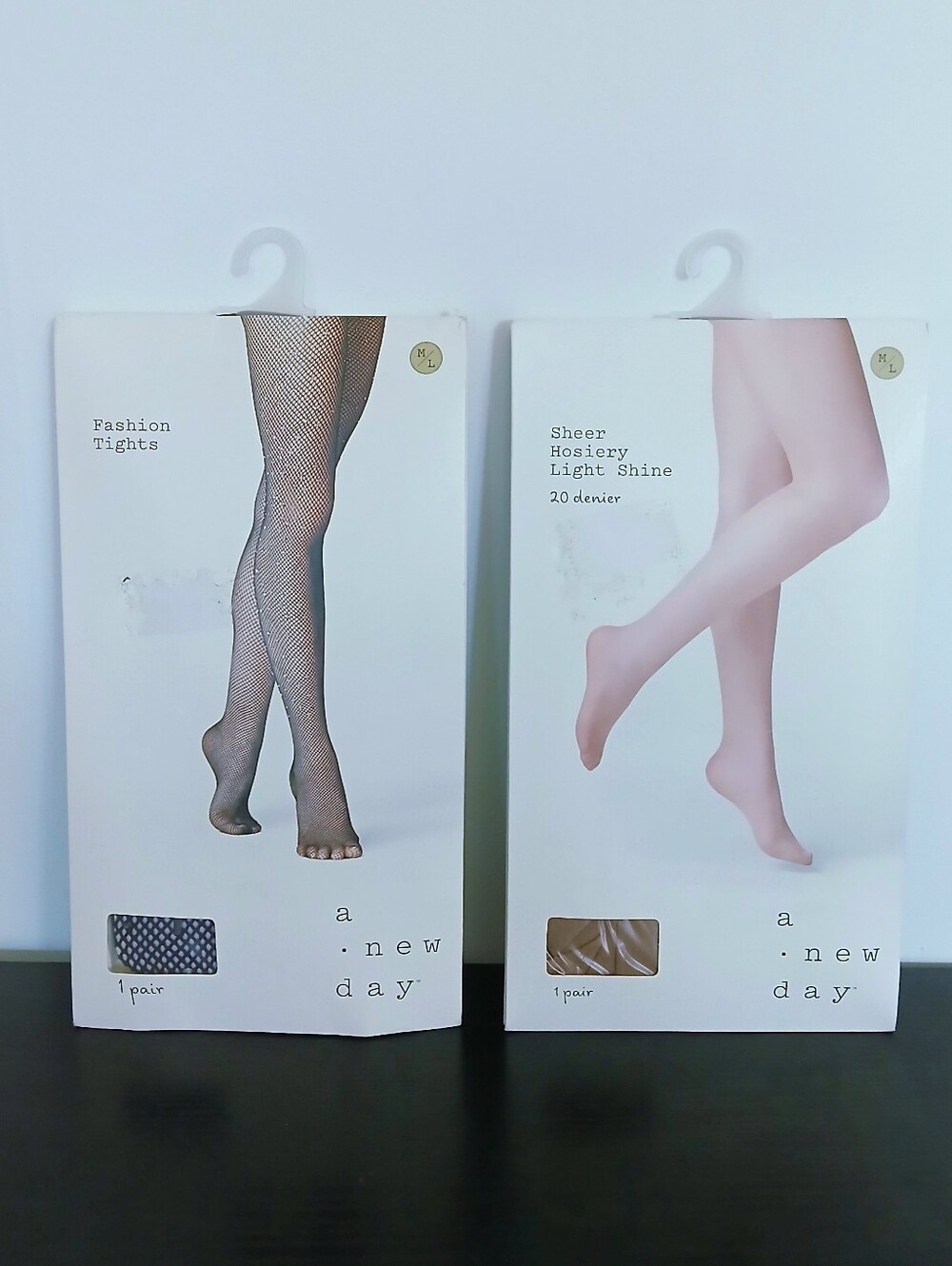 2 Pack Tights. Black Fishnet & Sheer Hosiery w/ Light Shine Small/Medium New!
